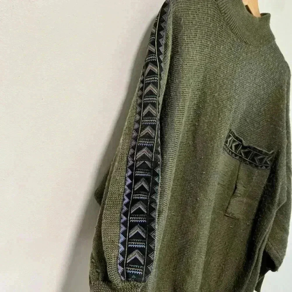 Orange Vintage Olive Green Knit Sweater - Size M - Picture 6 of 13